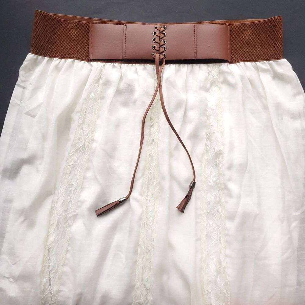 VTG Cream Maxi Skirt 2X Boho Western Chic Ren Faire Festival Lace Cotton Blend